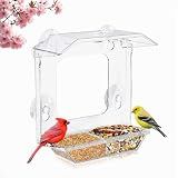 JICYOUP Window Bird Feeder with 4 Extra Strong Suction Cups, Clear Bird Feeder with Dual Seed Tray, Easy to Install & Clean, Birdfeeder for Viewing Wild Birds, Bird Watching Gift, Garden Decor