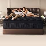 QOFYU Premium 14 Inch Queen Mattress - Black Diamond Quilted Cover, Individual Pocket Springs & Memory Foam Top, Cooling Comfort & Pressure Relief, Bed-in-a-Box，60”Wx80”L