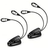 ASZUNE Music Stand Lights Clip On 2Pack,Dual Arm USB and AAA Battery Black