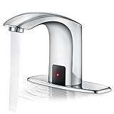 HHOOMMEE Automatic Touchless Bathroom Sink Faucet Sensor Motion Activated Commercial Faucets Hands Free Infrared Residential Elegant Basin Tap with Deck Plate Water Mixer Valve Control Box (Chrome)