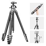 NEEWER LITETRIP LT38 61" Travel Tripod Carbon Fiber for Camera, 360° Pan Tilt Low Profile Ball Head, Flexible Center Axis, Arca QR Plate Compatible with PD, Max Load 22lb