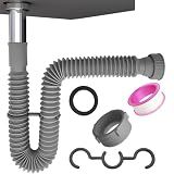Flexible Expandable Bathroom P Trap, 1 1/4 to 1 1/2 Sink Drain Adapter Included, Wash Basin Rubber Tips Sink Drain Pipe, Universal Extension Tube for Kitchen Bathroom Sink Sewer Drain