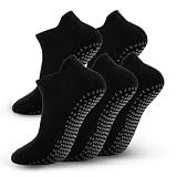 kepiibi 5 Pairs Black Pilates Grip Socks with Grips for Women, Non Slip Yoga Grippy Crew Socks for Barre Hospital Barefoot Workout Dance Ballet