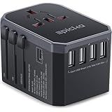 EPICKA Universal Travel Adapter, European Travel Plug Adapter (Not a Voltage Converter) - International Power Adapter Worldwide Charger with USB-C & 4 USB-A Ports, Travel Essentials (TA-105, Grey)
