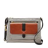 Fossil Women's Kinley Leather & Fabric Small Crossbody Purse Handbag, Black Stripe (Model: ZB7226080)