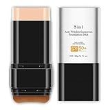 3 In 1 Anti-Wrinkle Foundation Stick Korean Hydrating Lightweight Flawless Eraser Foundation Stick with Brush, Moisturizing Double Head Make-Up with Brush, Medium Color