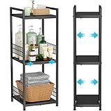 DAOUTIME 3-Tier Metal Shelving Unit, Expandable, Free-Standing, Narrow, Open Floor Shelves, Ideal for Bathroom, Kitchen, Laundry, Storage, Organization