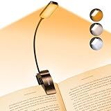 Gritin 9 LED Rechargeable Book Light for Reading in Bed - Eye Caring 3 Color Temperatures,Stepless Dimming Brightness,80 Hrs Runtime Small Lightweight Clip On Book Reading Light for Studying