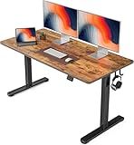 FEZIBO Standing Desk, 55 × 24 Inches Electric Height Adjustable, Sit Stand Up Desk, Home Office Desk with Splice Board, Black Frame/Rustic Brown TOP