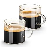 Qipecedm Espresso Cups Set of 2, 4 OZ Double Spouts Cups, Shot Glasses, Milk Cup with Handle, Clear Glass, Espresso Accessories for Machine, Small