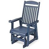 Mosbrisa Poly Lumber Patio Glider for One Person, with Cup Holders, High Backrest and Deep Contoured Seat, HIPS Material, All-Weather Resistant, Heavy Duty 700 LBS (Navy Blue)