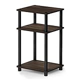 Furinno Just 3-Tier Turn-N-Tube End Table / Side Table / Night Stand / Bedside Table with Plastic Poles, 1-Pack, Columbia Walnut/Black