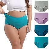 INNERSY Women's Plus Size XL-5XL Cotton Underwear High Waisted Briefs Panties 4-Pack(Mint Sky,3X-Large)