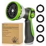 AUTOMAN Garden Hose Nozzle Sprayer - 10 Spray Patterns, Thumb Control On Off Valve, Durable Water Nozzle, Extra 4 Washers, for Watering Garden, Cleaning, Washing Car, Showering Pets Lawngreen