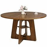 GRUSIGN Round Dining Table for 4-6, 47" Kitchen Table for Dining Room, Circle Farmhouse Kitchen Table, Wood Dinner Table for Kitchen, Living Room, Apartment