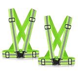 SAWNZC Reflective Vest Running Gear, 2Pack High Visible Safety VES for Cycling Jogging Running Walking, Adjustable for Men Women Kids (2, Green)