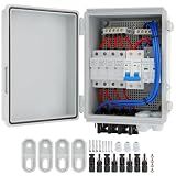4 String Solar Combiner Box, IP65 Waterproof PV Combiner Box with 20A Rated Current Fuse, 63A Air Circuit Breaker,Lightning Arrester for On/Off Grid Solar Panel System