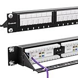 VCELINK 24-Port CAT6 Unshielded Patch Panel with Dust Cover, 1U RJ45 Rackmount Panel with Detachable Cable Management Bar for CAT5/5E/6 Cabling
