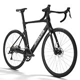 SAVADECK Carbon Disc Road Bike, Integrated Design Racing Bicycle Carbon Frame Carbon Fork with Shimano SORA R3000 Derailleur System 18 Speed Disc Brake Road Bike for Men or Women(Black,54cm)