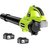 Cordless Leaf Blower with 2 x 4.0Ah Batteries and Fast Charger, 20V Lightweight Handheld Electric Blower, 3-Speed Battery Powered Blower for Patio, Driveway, Lawn Care, Dry Leaves and Light Debris