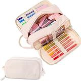 Nuozme 3 Compartment Pencil Case, Extra Large Capacity School Supplies Pencil bag with Easy Handle, Soft Corduroy Pencil Pouch, Aesthetic Supply Pen Case Bag Organizer For Teen Girls College (Beige)