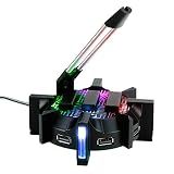 Enhance Pro Gaming Mouse Bungee Cable Holder 4 Port USB Hub with 7 LED Color Modes, Cable Management Support, Improved Accuracy and Weighted Design for Competitive Esports Games, Gaming Accessories