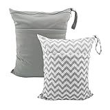 ALVA ALVABABY 2pcs Cloth Diaper Wet Dry Bags Waterproof Reusable with Two Zippered Pockets Travel Beach Pool Daycare Soiled Baby Items Yoga Gym Bag for Swimsuits or Wet Clothes L2933