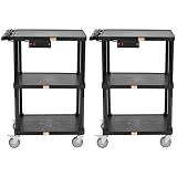 Pearington 3-Shelf Mobile Utility Cart with 3 Outlets and 8' Cord, Heavy-Duty Service Cart for Offices and Warehouses with 3 Shelves, Black, 2 Pack