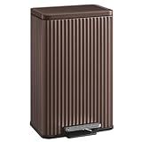 SONGMICS Trash Can, 13 Gallon (50 L) Garbage Can for Kitchen, with Lid, Pedal, and Removable Inner Bucket, Soft Close, Stainless Steel, 15 Trash Bags (Code K) Included, Brown ULTB586MZ01