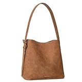 BOSTANTEN Bucket Bag Vegan Leather Shoulder Purses for Women Trendy Adjustable Strap, Suede Brown