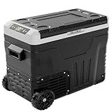 EUHOMY 12 Volt Refrigerator, 53QT(50L) Electric Cooler, Portable Freezer 12V/24V DC 110-240V AC, 12V Fridge -4℉~68℉, 12V Cooler with Wheels & 2 Baskets for Travel, Truck, Boat, Camping