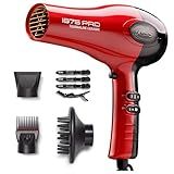 KISS 1875 Watt Pro Tourmaline Ceramic Hair Dryer, Styling Edition, 3 Heat Settings, 2 Speed Settings, Cool Shot Button, 7 Blow Dryer Accessories Included, 2-Year Warranty - Red