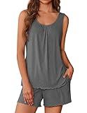 Ekouaer Womens Pajama Sets Viscose from Bamboo Tank Top and Shorts Pj Set 2 Piece Soft Sleeveless Lounge Set(Deep Grey,L)