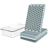 WIBIMEN Mini Ice Cube Trays, 0.55” Tiny Pebble Ice for Iced Coffee & Cocktails, Fast Chill, Easy Twist Release, Stackable with Lid & Storage Bin (2 Pack, Blue)