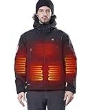 DEWBU Heated Jacket for Men with 12V Battery Pack Winter Outdoor Soft Shell Electric Heating Coat, Men's Black, L