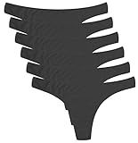 ELACUCOS 6 Pack Women's Thongs Cotton Breathable Panties Bikini Underwear Black Large