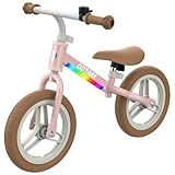 Gotrax KS12 Balance Bike, 12" Toddlers Push Bike with LED Light, Adjustable Seat & Handlebar, Flat-Free Tires & Easy Assembly Kids Bicycle, Lightweight & No Pedal, Gift for Boys Girls, Pink