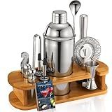 Cocktail Shaker Set Bartender Kit: 13-Pcs Bar Tools Set with Bamboo Stand, Essential Bar Accessories for Home: 25oz Martini Shaker, Jigger, Bar Spoon, Professional Cocktails Kit for Drink Mixing |Gift