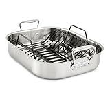 All-Clad Specialty Stainless Steel Roaster and Nonstick Rack 16x13x5 Inch Oven Broiler Safe 600F Roaster Pan, Pots and Pans, Bakeware, Turkey, Silver