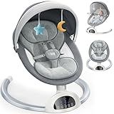 GAEZAP Electric Baby Swing for Infants, Portable Infant Swing with Music Speaker, 5 Swing Speeds, Remote Control, for Indoor Use, Newborn Boys & Girls, White