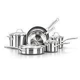 Calphalon Classic Stainless Steel Cookware Set, 10-Piece, Impact-Bonded Aluminum Base, Stay-Cool Handles, Oven Safe 450F, Silver