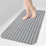 OTHWAY Bath Tub Shower Mat Non Slip, Bathtub Floor Liner Mats for Inside Shower Bathroom, Suction Cups and Drain Holes for Feet Scrubbing, Machine Washable, Soft on Feet, 35x16 Inch, Grey