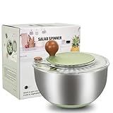 5.3Qt Stainless Steel Salad Spinner, Salad Spinner Stainless Steel With Stop Button & Drain Hole, Non-Slip Base, Vegetable Spinner Dryer, Dishwasher Safe For Kitchen