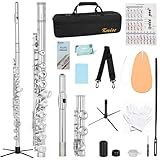 Kmise Closed Hole C Flute, Responsive Flute Instrument, Premium and Durable Flutes with Gig Bag, Collapsible Stand, Beginner's Guide, Cleaning Kit - Effortless for Beginners, Students (Nickel Plated)