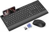 Trueque KM31 Wireless Keyboard and Mouse Combo - Full-Size Quiet Typing with Palm Rest, Phone Holder, Multimedia Keys, Power Switch, Batteries Included, Compatible with Windows, Chrome OS, PC, Laptop