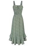 GRACE KARIN Women's 2025 Summer Floral Boho Dress Square Neck Strapped Swing A Line Sundress Beach Long Maxi OutfitsGreen L
