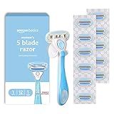 Amazon Basics 5-Blade Razor Handle for Women, Includes 12 Cartridges and Shower Hanger, 14 Piece Set, Blue