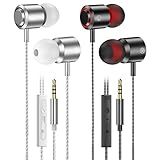 2 Pack Wired Earbuds with Microphone, In-Ear Headphones Wired with Noise Blocking &Volume Control, Premium Sound& Lightweight Corded Earphones for Laptops, Tablets, MP3 & Most 3.5mm Interface Devices