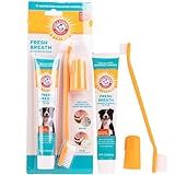 Arm & Hammer for Pets Fresh Breath Enzymatic Dog Dental Care Kit, Dog Toothpaste Kit with Toothbrush and Finger Brush for Tartar Control and Oral Hygiene, Chicken Flavor, 2.5 oz, 3-Piece Kit