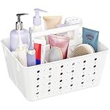 Lifewit Portable Shower Caddy with Handle, 1 Pcs Plastic Shower Caddy Dorm with Holes, Clean Organizer Basket for Bathroom, College, Dorm Room Essentials, White